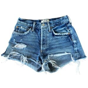 AGOLDE Parker Distressed Denim Cutoff Shorts Button Fly Rolled Hem Boho Sz 22
